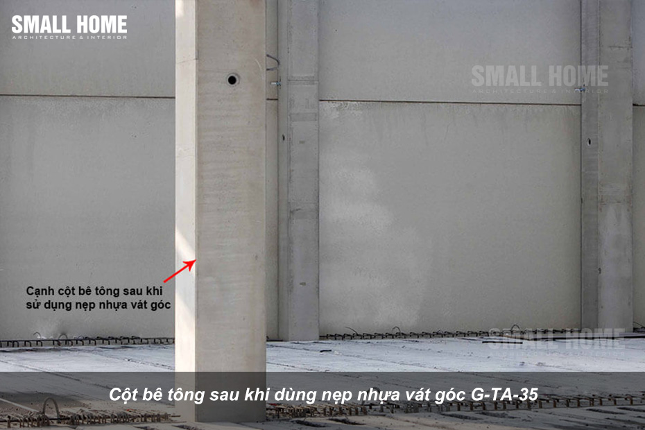 Cột bê tông sau khi dùng nẹp nhựa vát góc G-TA-35