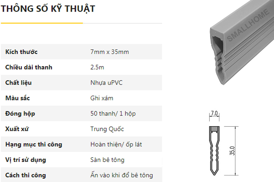 Nẹp khe co giãn sàn bê tông 30EXJ-9s, Nhựa ghi xám