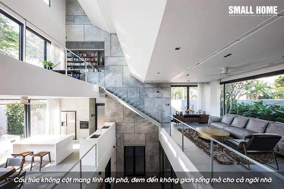 Cấu trúc không cột mang tính đột phá, đem đến không gian sống mở cho cả ngôi nhà