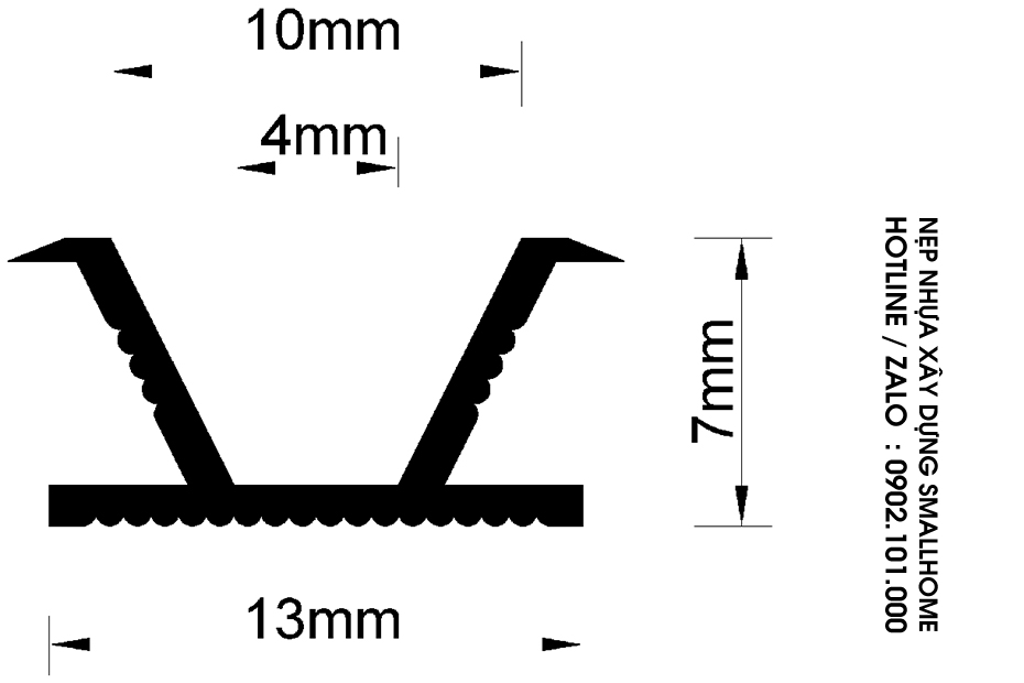 kích thước nẹp chỉ âm tường GV-10