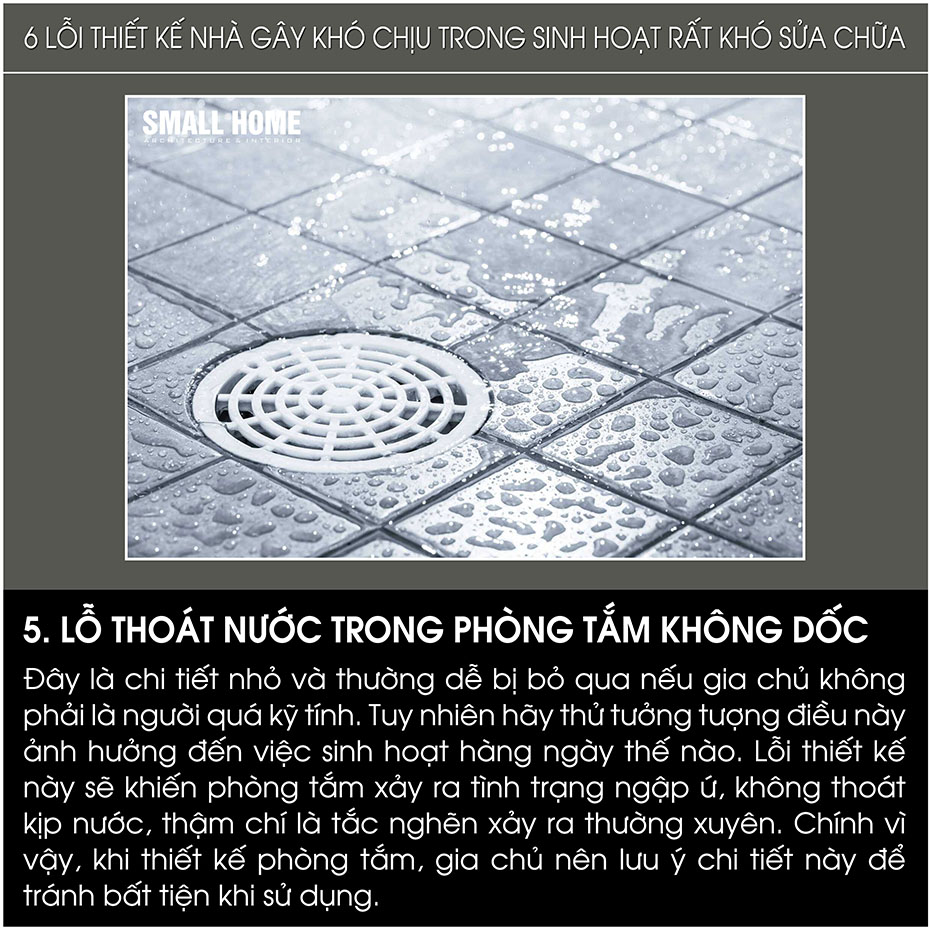 lỗ thoát nước trong phòng tắm không được dốc