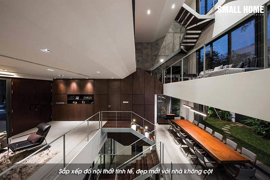 Sắp xếp đồ nội thất tinh tế, đẹp mắt với nhà không cột