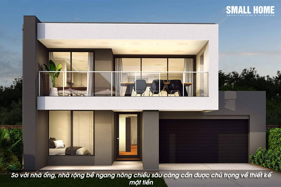 So với nhà ống, nhà rộng bề ngang nông chiều sâu càng cần được chú trọng về thiết kế mặt tiền