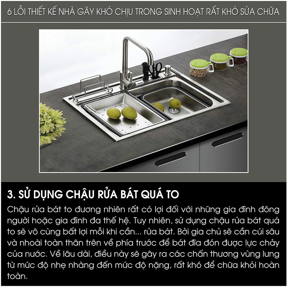 sử dụng chậu rửa bát quá to