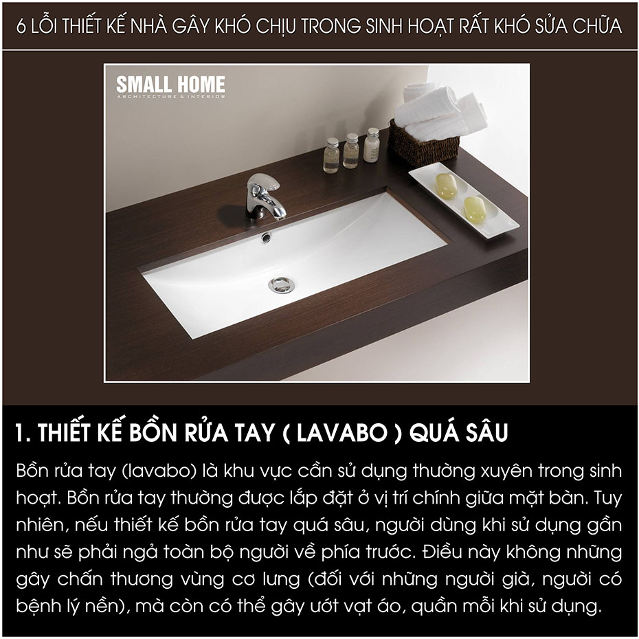 thiết kế bồn rửa tay lavabo quá sâu