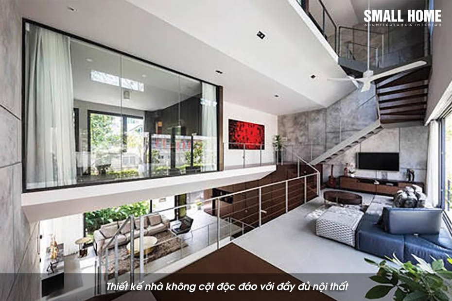 Thiết kế nhà không cột độc đáo với đầy đủ nội thất